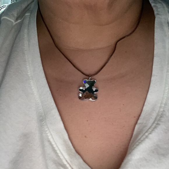 Swarovski glass mirror teddy bear necklace brand new has original box 18” long - Picture 8 of 8